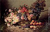 Famous Peaches Paintings - Still Life Of Roses, Peaches And Grapes In A Basket